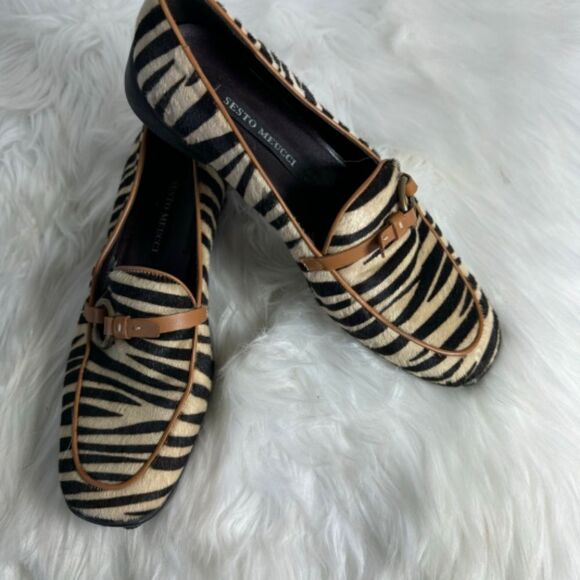 Sesto Meucci Zebra Print Calf Hair Bit Loafers Sz 6 - Picture 2 of 5